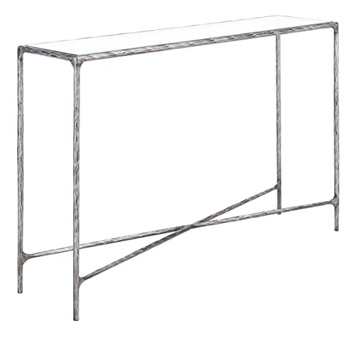 SAFAVIEH Couture Home Collection Jessa Silver Metal/Tempered Glass Top Entryway Living Room Rectangle Console Table (Fully Assembled) SAFAVIEH