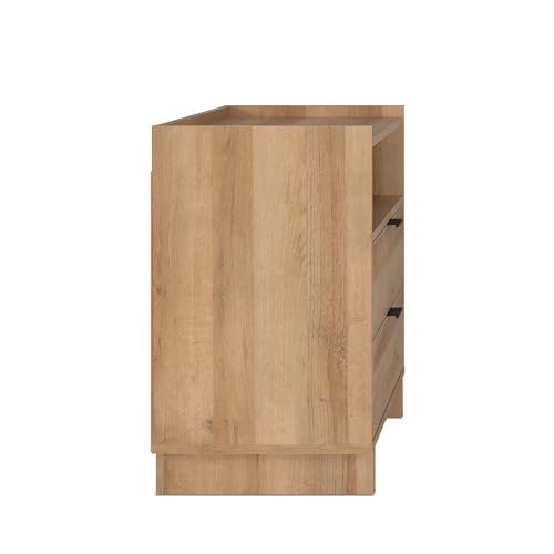 Prepac Simply Modern Nightstand Bedside Table, Natural Oak Nightstand for Bedroom, End Table with 2 Drawers and Open Shelf 23.75" W x 26.75" H x 16" D Prepac