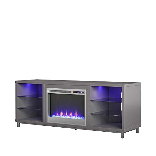 Ameriwood Home Lumina Fireplace TV Stand for TVs up to 70 Inch, Replaceable Electric Fireplace Insert Heater, Remote Control, Timer, Color Changing LED Lights, Crystal Ember Flames, Graphite Gray Ameriwood Home