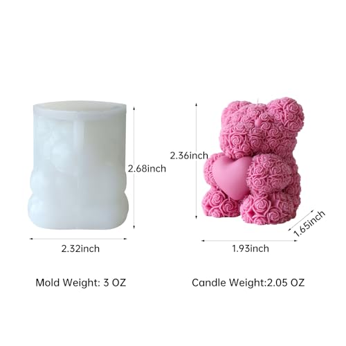 Midnadiy Rose Bear Candle Mold,Teddy Bear Silicone Molds for Candle Making,Epoxy Resin Bears Molds for DIY Candle, Valentine's Day Gift, Birthday Gifts, Home Decor Crafts (Mini)