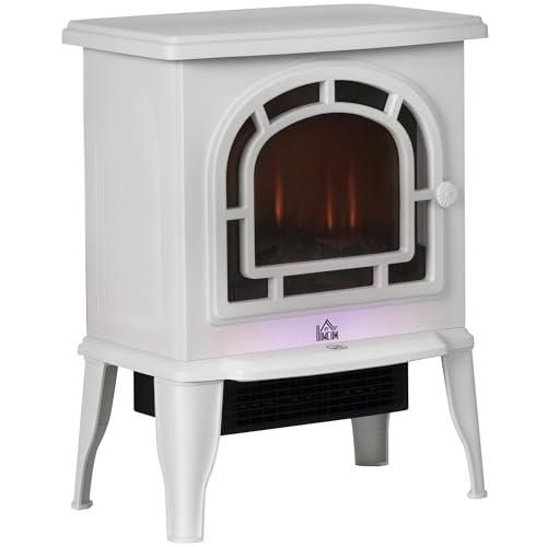 HOMCOM 18" Electric Fireplace Stove, Freestanding Fireplace Heater with Realistic LED Flame, Adjustable Temperature, Overheat Protection, 750W/1500W, White HOMCOM