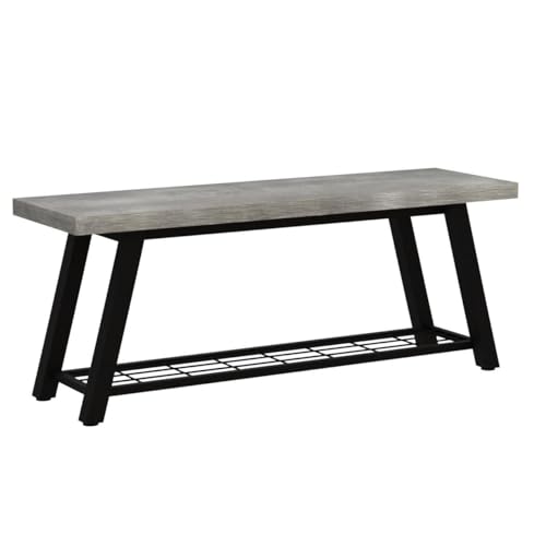 Oastreeful Grey Storage Bench Industrial Rustic Wooden and Metal Entryway Shoe Boots Storage Rack Long Bench Seat for Hallway Bedroom Rustic Farmhouse Style Oastreeful