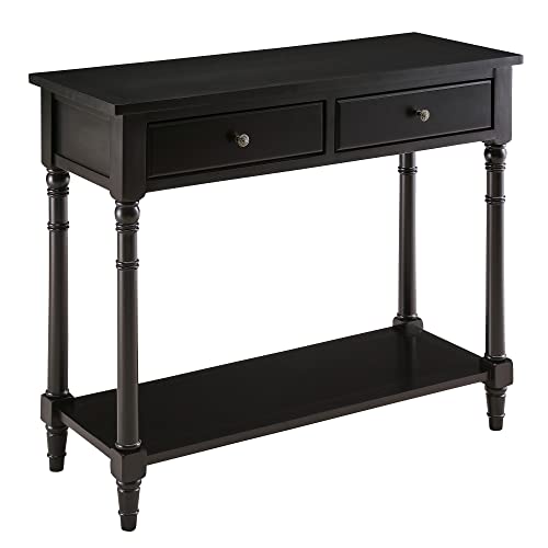 Entry Console Table with 2 Storage Drawers and Open Shelf, Traditional Console Table with Solid Wood leg, Foyer Tables for Entryway, Hallway, Blank Wall, 35.4”L x 13.8”W x 30.1”H, BlacK SFZ004BK VERDANTREE