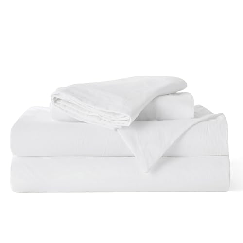 Bedsure 100% Washed Cotton Duvet Cover King - Bright White Minimalist Duvet Cover Linen Like for All Seasons - GentleSoft™ Plain Simple Cotton Bedding, 3 Pieces (Bright White, King, 104"x90") Bedsure