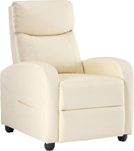 Simple Deluxe Massage Recliner Chair - Adjustable PU Leather Recliner, Luxe Reading Chair & Sofa Chair for Living Room Chairs or Bedroom Chair, Small Recliner for Home Theater, Beige