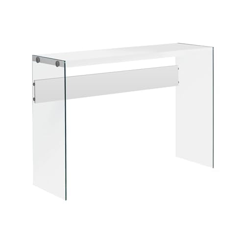 Monarch specialties , Console Sofa Table, Tempered Glass, Glossy White, 44"L Monarch Specialties