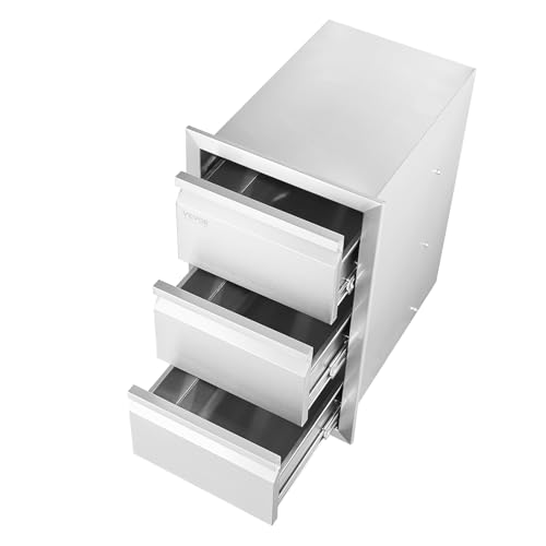 VEVOR Outdoor Kitchen Drawers 14.7" W x 25.4" H x 18.7" D, Box Frame Style Flush Mount BBQ Drawers with Stainless Steel Handle, BBQ Island Drawers for Outdoor Kitchens or Patio Grill Station VEVOR