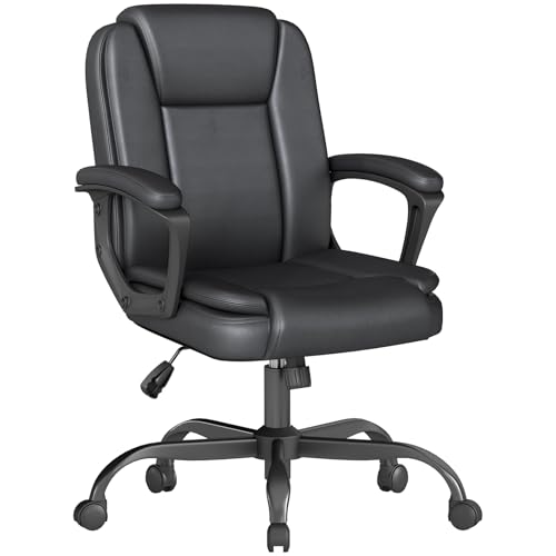 Keratee Executive Office Chair, Leather Desk Computer Chair with Padded Armrests, Mid-Back Swivel Adjustable Ergonomic Design for Home Office, 1PC, Black Keratee