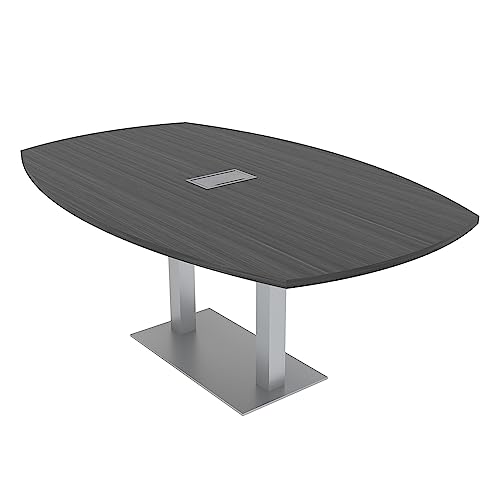 Harmony Series 6-Person Arc Boat Shaped Conference Table with Power & Data | Office Table with Brushed Silver Square Metal Bases | Meeting Tables for Offices and Homes | Asian Night – 7ft SKUTCHI DESIGNS INC.