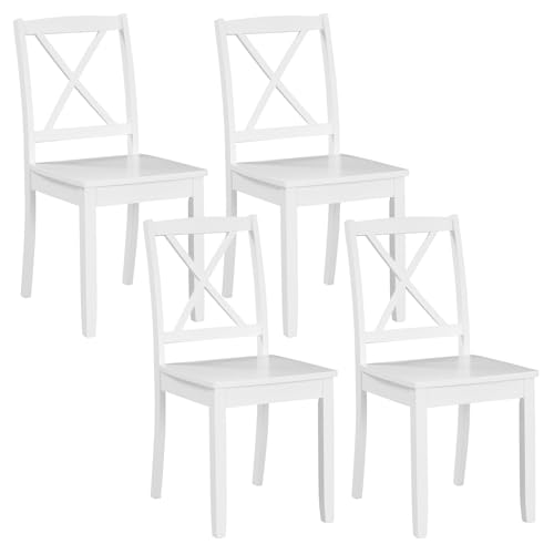 Giantex Wood Dining Chairs Set of 4 White, Armless Kitchen Chairs w/Rubber Wood Legs & Curved Backrest, Farmhouse Cross Back Diner Chairs, Wooden Side Chairs for Home Dining Room, Load 400 LBS Giantex