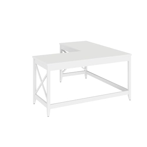 Workspace by Alera L-Shaped Farmhouse Desk, 58.27" x 58.27" x 29.53", White Alera