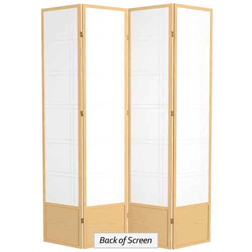 Oriental Furniture 7 ft. Tall Double Cross Shoji Screen - Natural - 4 Panels Red Lantern