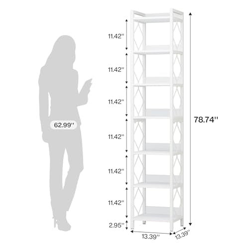 Tribesigns 78.7 Inch Tall Narrow Bookshelf - 7-Tier Freestanding Storage for Small Spaces Tribesigns