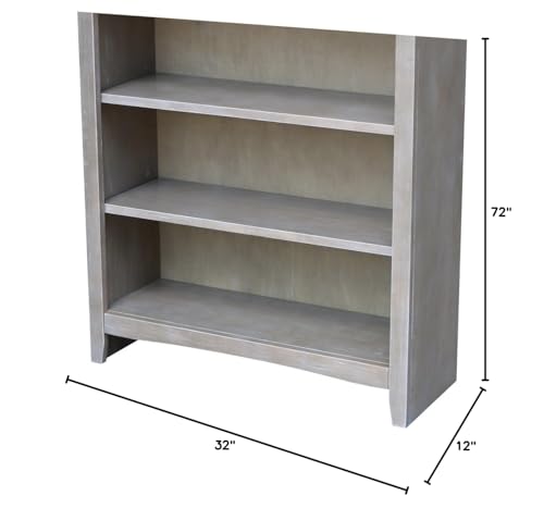 IC International Concepts Shaker Bookcase Solid Real Wood, Sturdy Parawood, 72 Inch, Washed Gray Taupe IC INTERNATIONAL CONCEPTS