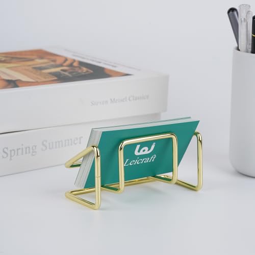 Leicraft Business Card Holder for Desk, Cute Metal Card Organizers and Office Desk Accessories for Men and Women (Golden) Leicraft