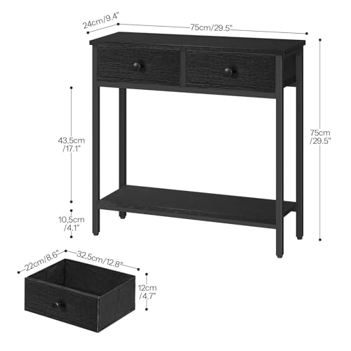 HOOBRO 29.5" Narrow Console Table with 2 Fabric Drawers, Small Entryway Table with 2-Tier Storage Shelves, Sofa Table, Behind Couch Table, for Living Room, Hallway, Black BB71XG01 HOOBRO