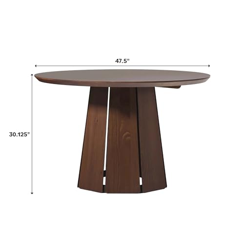 Walker Edison Modern Paneled-Wood Pedestal Base Round Top Dining Table, 48 Inch, Brown Walker Edison
