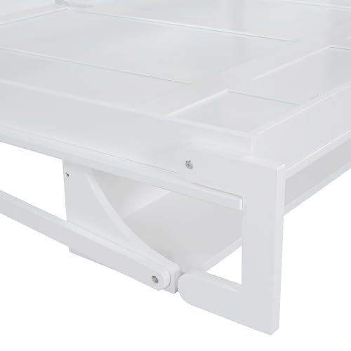 Ball & Cast Horizontal Murphy Bed Full Size,Hidden Folding Wall Bed Frame with Hydraulic Lift&Desk,Wood Cabinet Platform Bed can be Folded into Desk,Space Saving for Bedroom,Guest Room,Apartment,White Ball & Cast