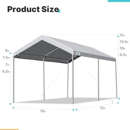 ADVANCE OUTDOOR 10x15 ft Heavy Duty Carport Potable Car Canopy Garage Party Tent Boat Shelter, Adjustable Height from 9.5 ft to 11 ft, Gray ADVANCE OUTDOOR