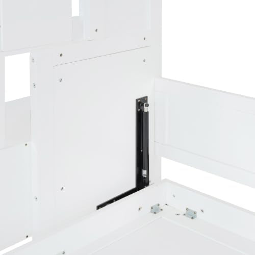 Full Murphy Bunk Bed with Desk and Hydraulic Lift, Full Over Full Size Murphy Bed with Storage Stairs, White Bellemave