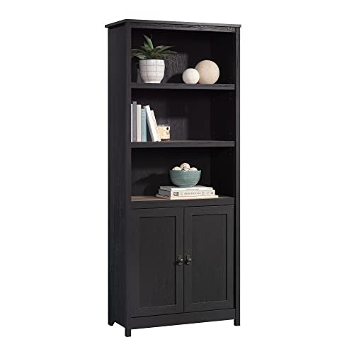 Sauder Cottage Road Book Shelf, Bookshelf with Storage, Library Bookcase with Doors and Adjustable Shelves, in Raven Oak Finish Sauder