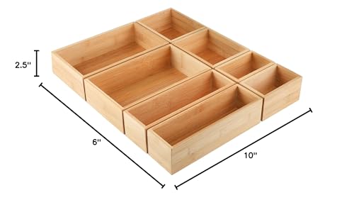 Kootek 8 Pcs Bamboo Drawer Organizer Utensil Tray Kitchen Storage Box 4-Size Versatile Dividers Cutlery Holders Bins Containers for Flatware Kitchen Utensils Kootek