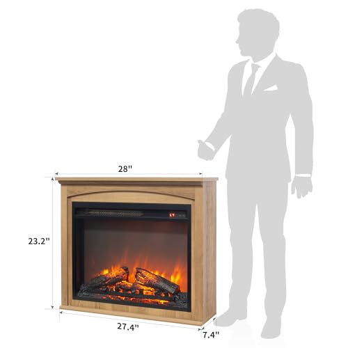 Innoflame 28" Electric Fireplace with Mantel, Freestanding Electric Fireplace w/Realistic Flame & Logs, Remote Control, Timer, Adjustable 4 Flame Brightness, Indoor Fireplace for Living Room, 1400W Innoflame