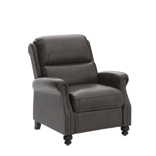 CANMOV Pushback Recliner Chair Faux Leather Armchair Push Back Recliner with Rivet Decoration Single Sofa Accent Chair for Living Room, Dark Grey