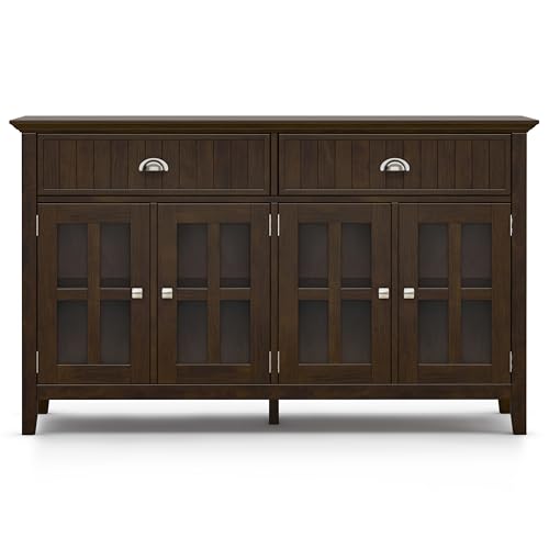 SIMPLIHOME Acadian SOLID WOOD and Pine Rectangle Transitional Large Sideboard Buffet for The Dining Room and Kitchen, 60 inch, Brunette Brown SIMPLIHOME