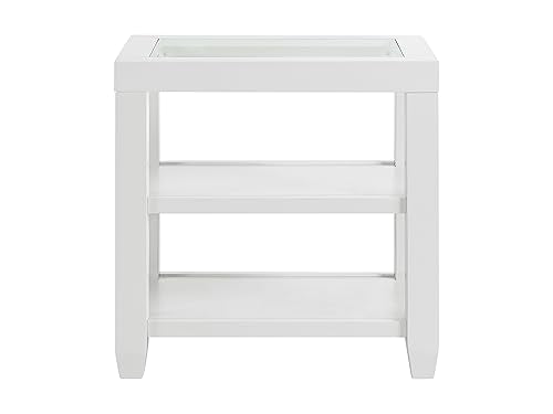 Martin Svensson Home Cordero Glass Top Wood White Side Shelf Storage Chairside End Table Martin Svensson Home