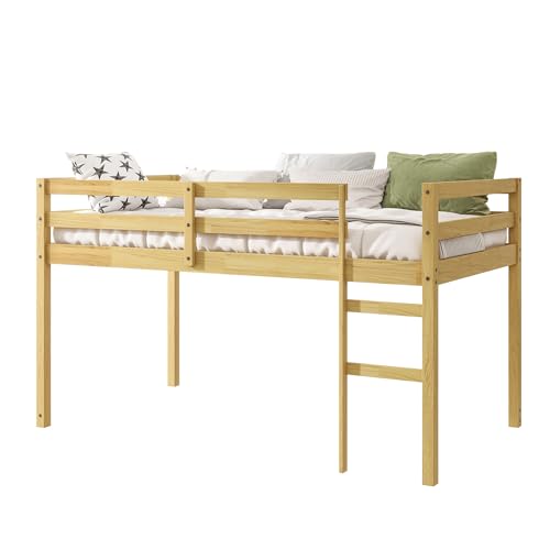 Bellemave Twin Size Low Loft Bed,Kids Loft Bed with Ladder,Solid Wood Low Loft Bed Twin Size for Girls Boys,Natural Bellemave