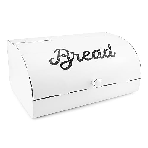 AuldHome White Bread Box; Farmhouse Vintage Enamelware Countertop Bread Bin AuldHome Design