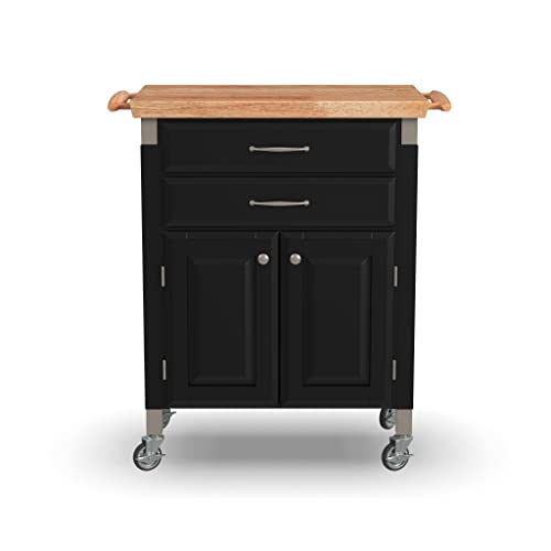 Home Styles Black Dolly Madison Prep and Serve Kitchen Cart with Natural Top, Locking Casters, Two Drawers, Two Storage Cabinets homestyles