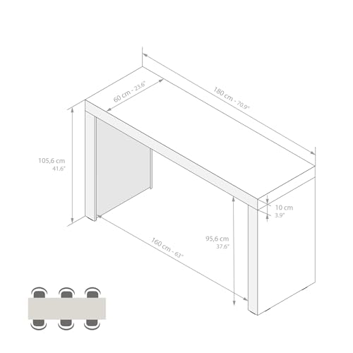 Mobili Fiver Evolution Tall Kitchen Bar Table Made in Italy | Space Saving, Counter Height Table for 6 | Modern Breakfast Bar Counter Top w/Cable Holder | Concrete Grey Effect | 70,9'' x 23,6" in Mobili Fiver