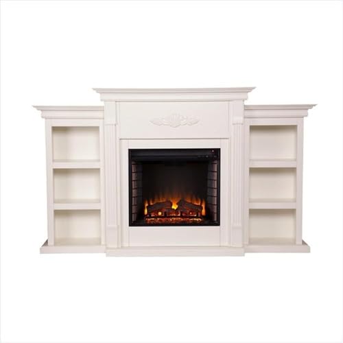 Bowery Hill Traditional Wood Electric Fireplace with Bookcases in Ivory BOWERY HILL
