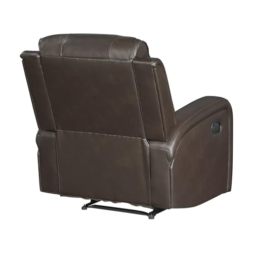Lexicon Manual Reclining Chair, Top Grain Leather Match Wall Hugger Recliner Chair, Tab Pull Reclining, High Density Foam Over Pocket Coils, for Living Room/Reading Nook/Bedroom, Brown Lexicon