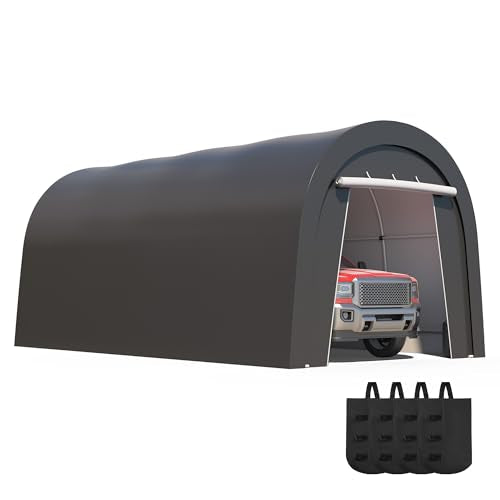 Kiss the Water Domed Carport with 4 Cloth Bags, Portable Garage with 2 Roll-up Doors, Heavy Duty Car Canopy Party Tent, All-Season Storage Shelter Shed for Cars, Truck, or Garden Tools, 10' x 20' Kiss the Water