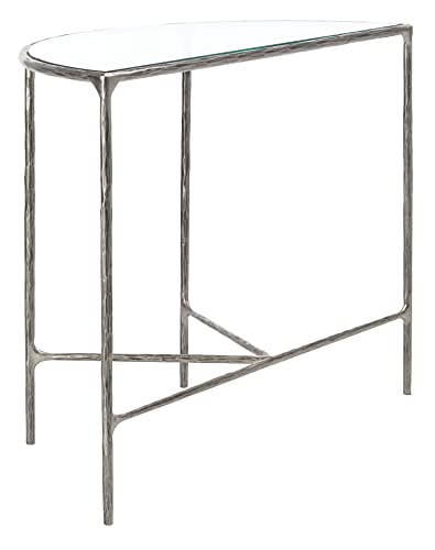 SAFAVIEH Couture Home Collection Jessa Silver Metal/Tempered Glass Top Half Moon Entryway Living Room Console Table (Fully Assembled) SAFAVIEH