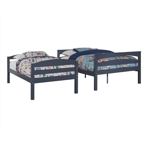 DHP Brady Twin Over Full Solid Wood Bunk Bed with Ladder and Guard Rail in Graphite DHP