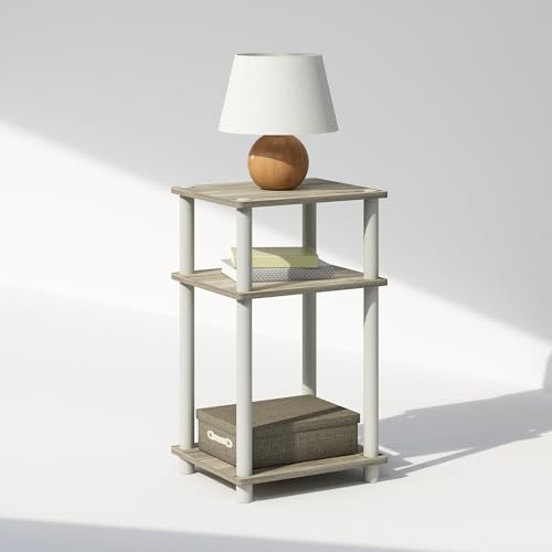 Furinno Just 3-Tier Turn-N-Tube Open Storage Nightstand, 1-Pack, Plastic Poles, Sonoma Oak/White Furinno