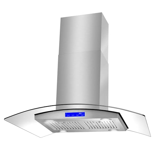 COSMO COS-668ICS900 36 in. Lumin Collection 380 CFM Ducted Island Range Hood, Soft Touch Controls, LED Lights, Stainless Steel COSMO