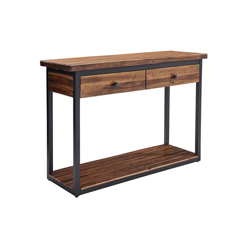 Claremont 43-Inch Solid Wood Console Table with Drawers and Lower Shelf – Rustic Industrial Entryway, Sofa, or TV Table with Acacia Wood Top and Black Metal Frame by Alaterre Furniture (Dark Brown) Alaterre Furniture