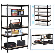 Karl home 5 Tier Metal Garage Shelves, Boltless Assembly,Adjustable Shelf for Storage Heavy Duty, Wide-Size Shelf Organization for Pantry Basement Kitchen, 1500lbs,43.3"L x 17.7"W x 70.9"H,Black & 1P Karl home
