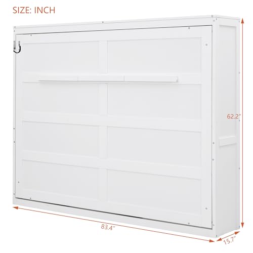 Merax Full Size Murphy Bed, Wood Hidden Foldable Wall Bed Frame w/Gas Struts, Storage Bed Cabinet for Bedroom, Office, Space-Saving, No Box Spring Needed, White Merax
