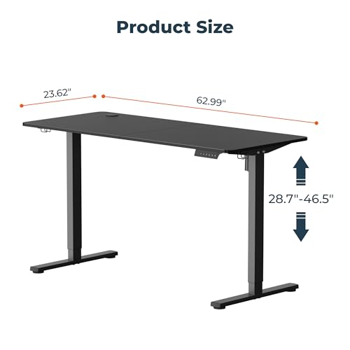 FitStand Adjustable Stand Up Desk Standing Desk, 63x24 Inches Home Office Desk with Memory Preset, Computer Workstation Splice Black Top + Black Frame FitStand