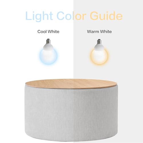 HomePop Storage Ottoman with Wood Grain Top - Light Gray Textured Woven HomePop