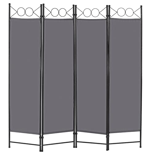 4 Panel Room Divider 6FT Steel Frame Screen Folding Privacy Divider Freestanding Partition for Home Office Bedroom (Grey) FDW