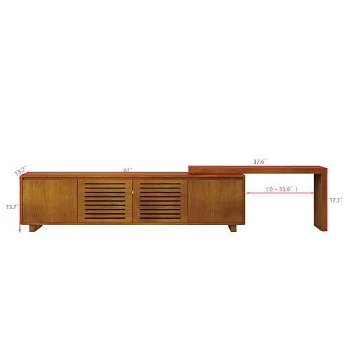 LUMISOL Extendable TV Stand for Living Room, Media Extendable Console TV Table for TVs up to 75” Farmhouse Entertainment Cabinet with Doors and Adjustable Shelves, Brown Ebony LUMISOL