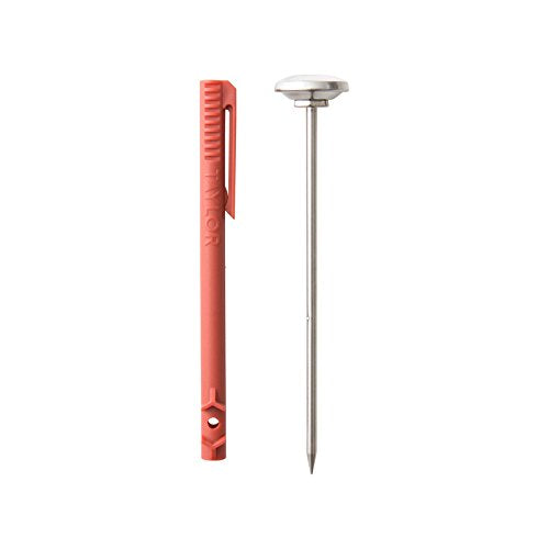 Taylor Instant Read Analog Meat Food Grill BBQ Cooking Kitchen Thermometer with Red Pocket Sleeve for Calibration, 1 inch dial, Stainless Steel Taylor