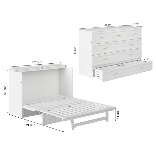 AFI, Northfield Queen Murphy Bed Chest with Mattress, Storage Drawer and Built-in USB Charger, White AFI